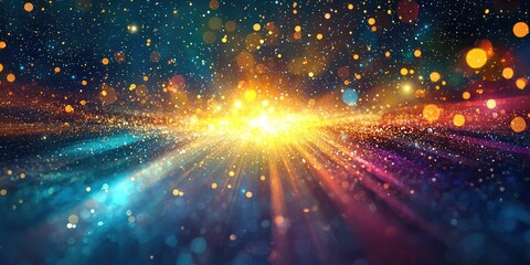 Fototapeta premium Optical gemstone beam with radiant glow and sparkly particles on fantasy background