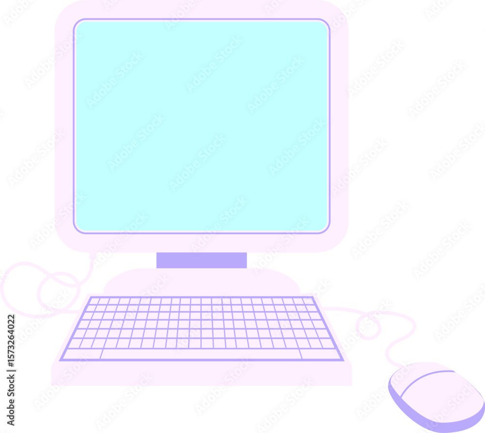 Poster computer with mouse and keyboard in bright neon color