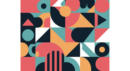 Obraz premium Colorful abstract seamless patterns with geometric and flower illustrations create a vibrant retro wallpaper design