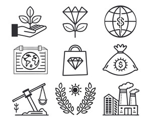 Clean Minimalist Line Art Icons Global Finance, Growth, and Sustainability (7).eps