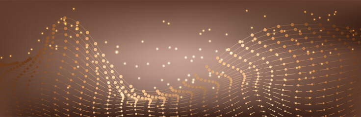 Abstract Music background. Big Data Particle Flow Visualisation chemical industry. Science infographic futuristic illustration. Sound wave. Premium background design with mocha mousse sound wave