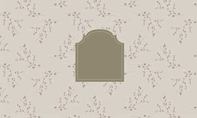 Minimal floral pattern with small leaves and elegant empty frame. Ideal for logo placement, wedding invitations, cards, or stylish product backgrounds.
