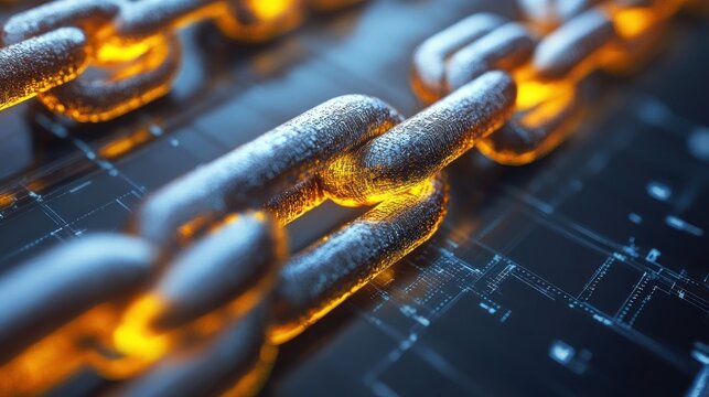 Glowing chain over digital code