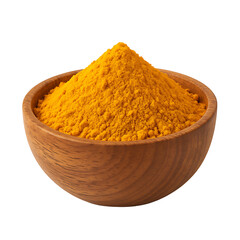 Turmeric powder in wooden bowl isolated on white background