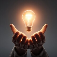 Hands holding glowing light bulb concept