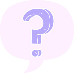 cartoon question mark with speech bubble in retro style in bright neon color