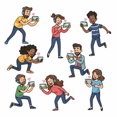 People using tablets with headphones enjoying wireless connection