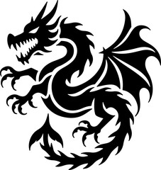 Tribal Dragon & Flame Totem Tattoo Design Set  Vector