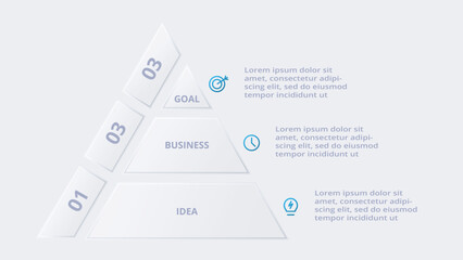 Neumorphic flow chart infographic. Creative concept for infographic with 3 steps, options, parts or processes.