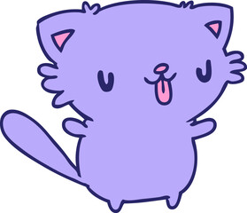 cartoon illustration of cute kawaii cat in bright neon color