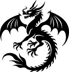 Tribal Dragon & Flame Totem Tattoo Design Set  Vector