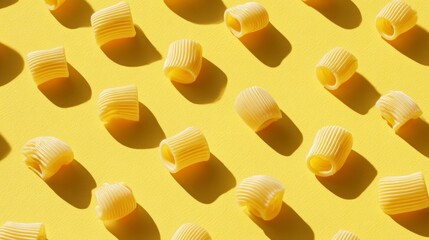 Yellow background with repeating white capsule pattern top view pharmaceutical concept texture design visual display