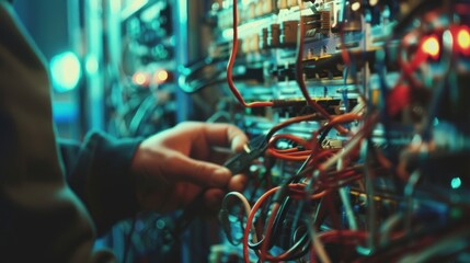 Technician working on server rack