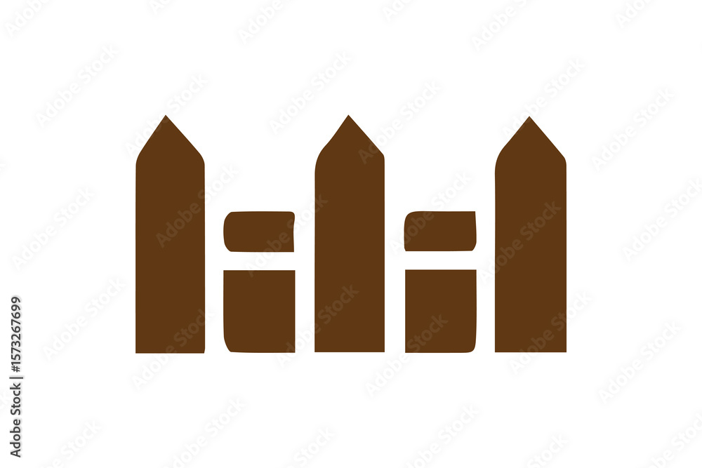 Poster it features three tall, pointed fence posts, with two smaller, rectangular shapes between them, repr