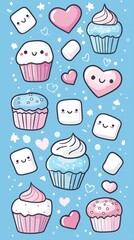Sweet Treats Pattern with Cupcakes and Hearts