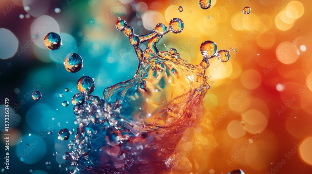 Aufkleber bright splash of water with glowing bokeh particles in vivid colorful abstract motion art design