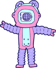 cartoon deep sea diver in bright neon color