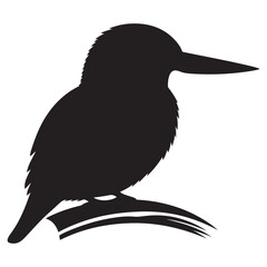 Kingfisher perched on branch vector silhouette, Wildlife animals.