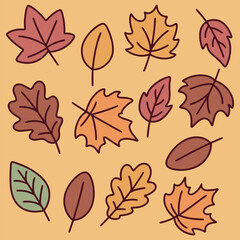 Seamless pattern with autumn leaves in orange, brown, and yellow tones on beige background. Seasonal forest foliage for design or print