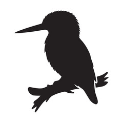 Kingfisher perched on branch vector silhouette, Wildlife animals.