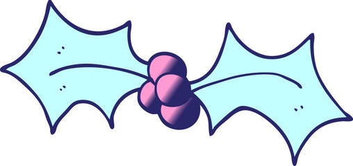 cartoon doodle christmas holly in bright neon color