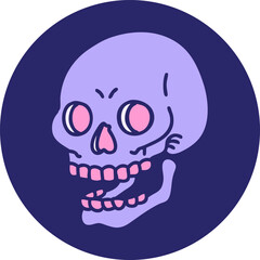 iconic tattoo style image of a skull in bright neon color