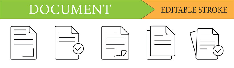 Document Line Icon Set with Editable Stroke