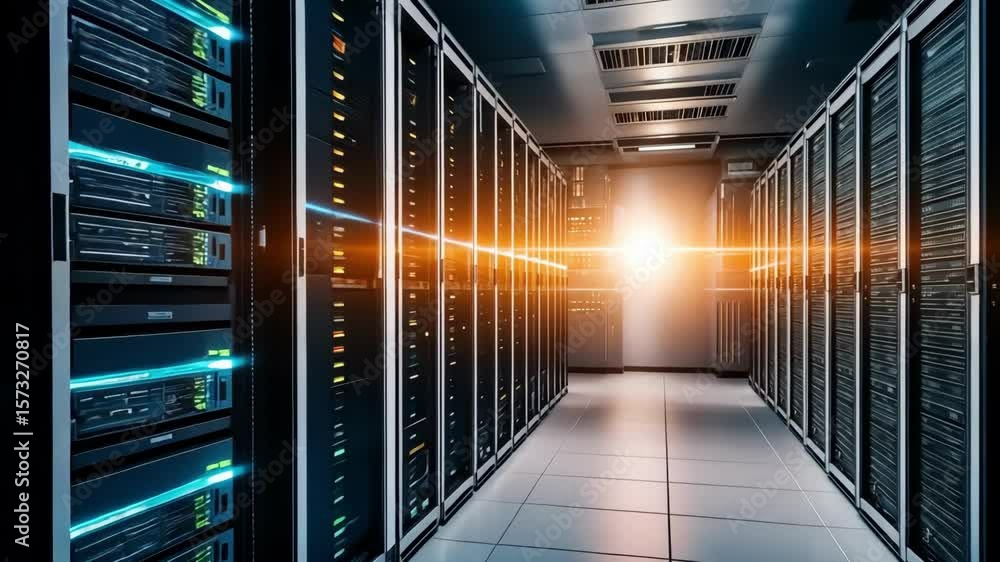 Aufkleber data center server room with rows of rack servers. bright futuristic technology and it infrastructur