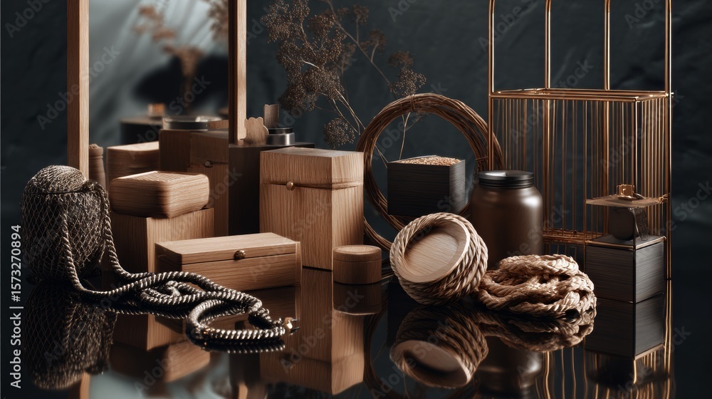Poster eco packaging display with kraft boxes string and rope rustic sustainable shipping branding backgrou