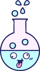 cute cartoon of a test tube in bright neon color