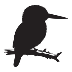 Fototapeta premium Kingfisher perched on branch vector silhouette, Wildlife animals.