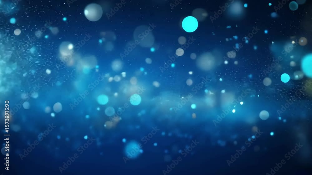 Poster abstract blue background with bokeh lights, glitter, and sparkle effect for festive design and moder