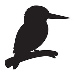 Kingfisher perched on branch vector silhouette, Wildlife animals.