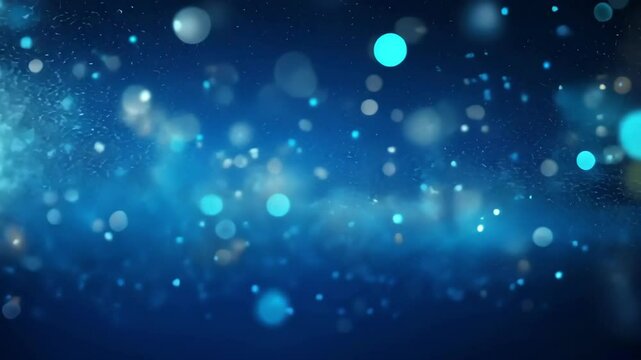 Abstract blue background with bokeh lights, glitter, and sparkle effect for festive design and modern backdrop with blurred light.