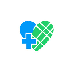 Obraz premium Illustration of a blue heart with a plus sign and a green heart with a grid pattern design element