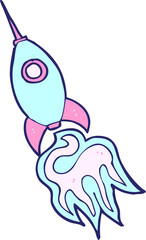 cartoon space rocket in bright neon color
