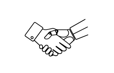 Fototapeta premium Illustration of a handshake between two people wearing suits in a black outline style design element