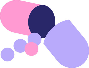 Flat colour illustration of an open capsule pill in bright neon color