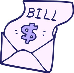 cartoon doodle debt bill in bright neon color