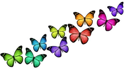 Diagonal row of colourful gradient butterflies

