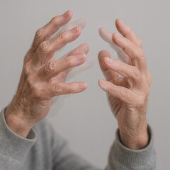 Elderly person experiencing tremors and shaking hands: parkinson's disease symptom