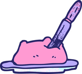 cartoon doodle butter and knife in bright neon color
