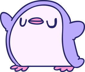 cartoon illustration kawaii of a cute penguin in bright neon color