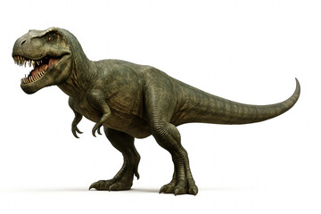 Tyrannosaurus rex roaring showing teeth and claws on white background