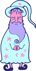 cartoon wizard in bright neon color