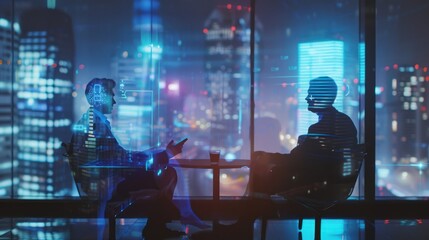 Business meeting at night in modern high rise city