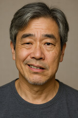 Fototapeta premium Portrait of medium shot of an older woman with silver hair, asymmetrical grin, and confident eyes.