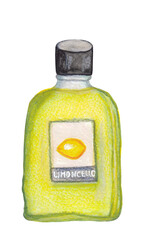 Limoncello bottle  handpainted illustration Italian drink food clipart PNG file with transparent background Perfect for use in menus, cookbooks, restaurant branding, posters, and food-related design