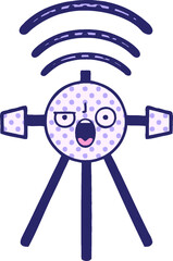 comic book style cartoon of a satellite in bright neon color