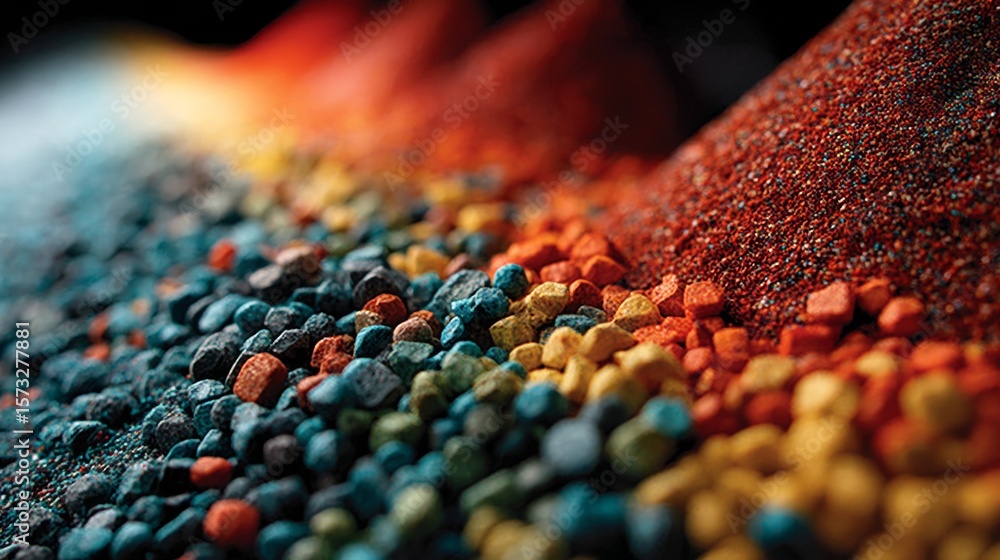Poster assorted colorful spices and seasonings in market style display with depth and strong lighting for c